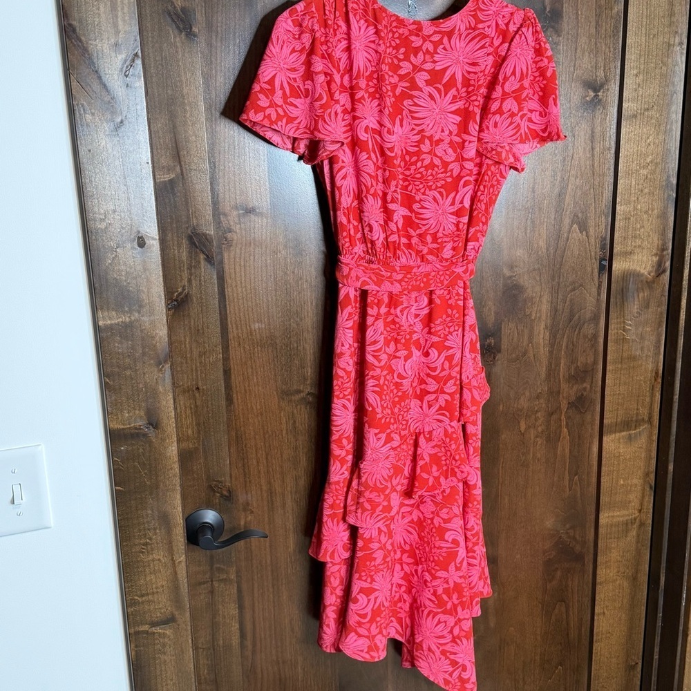 Sofia Vergara Women’s midi dress tea length Size M tropical print belted - Picture 6 of 6
